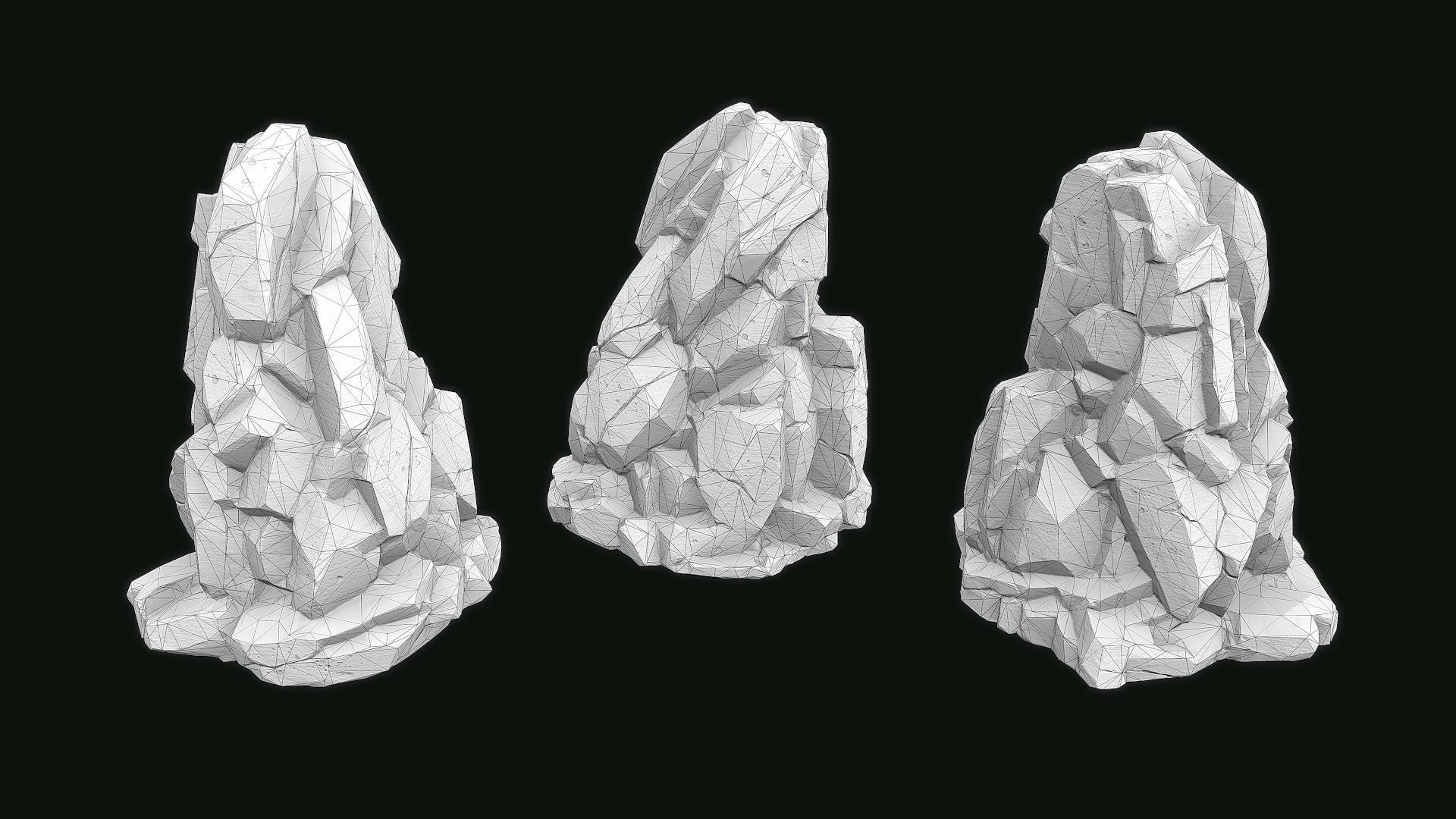 Stylized Gray Stone moss Collection PBR  Low-poly 3D model_16