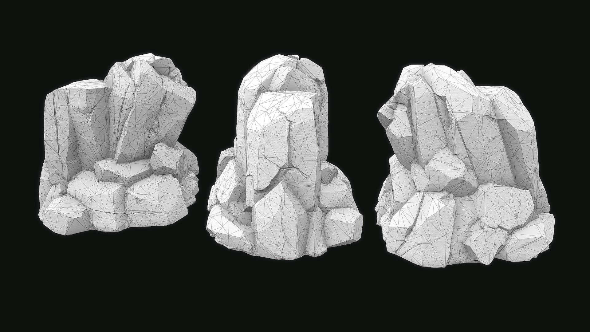 Stylized Gray Stone moss Collection PBR  Low-poly 3D model_21
