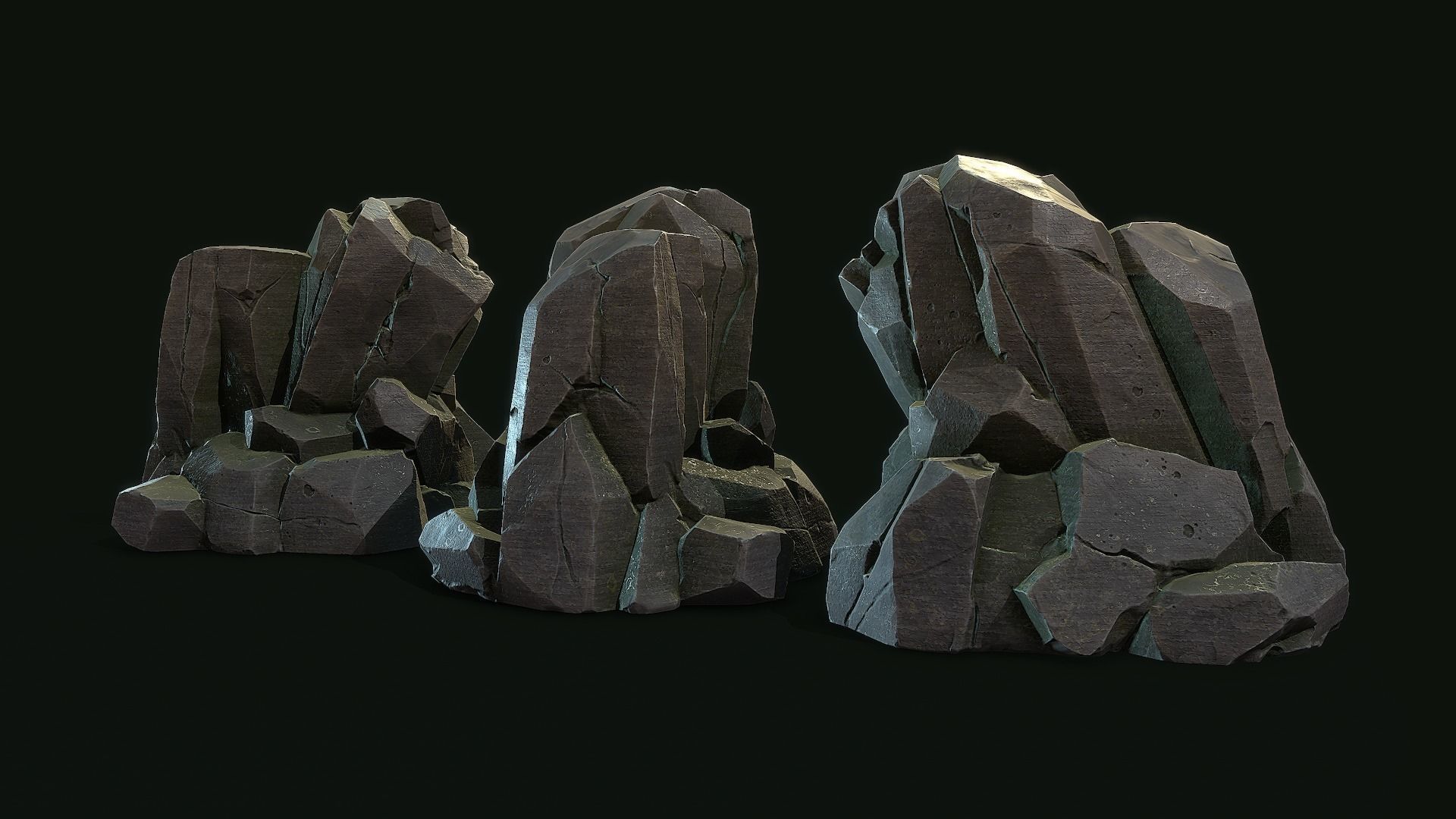 Stylized Gray Stone moss Collection PBR  Low-poly 3D model_10