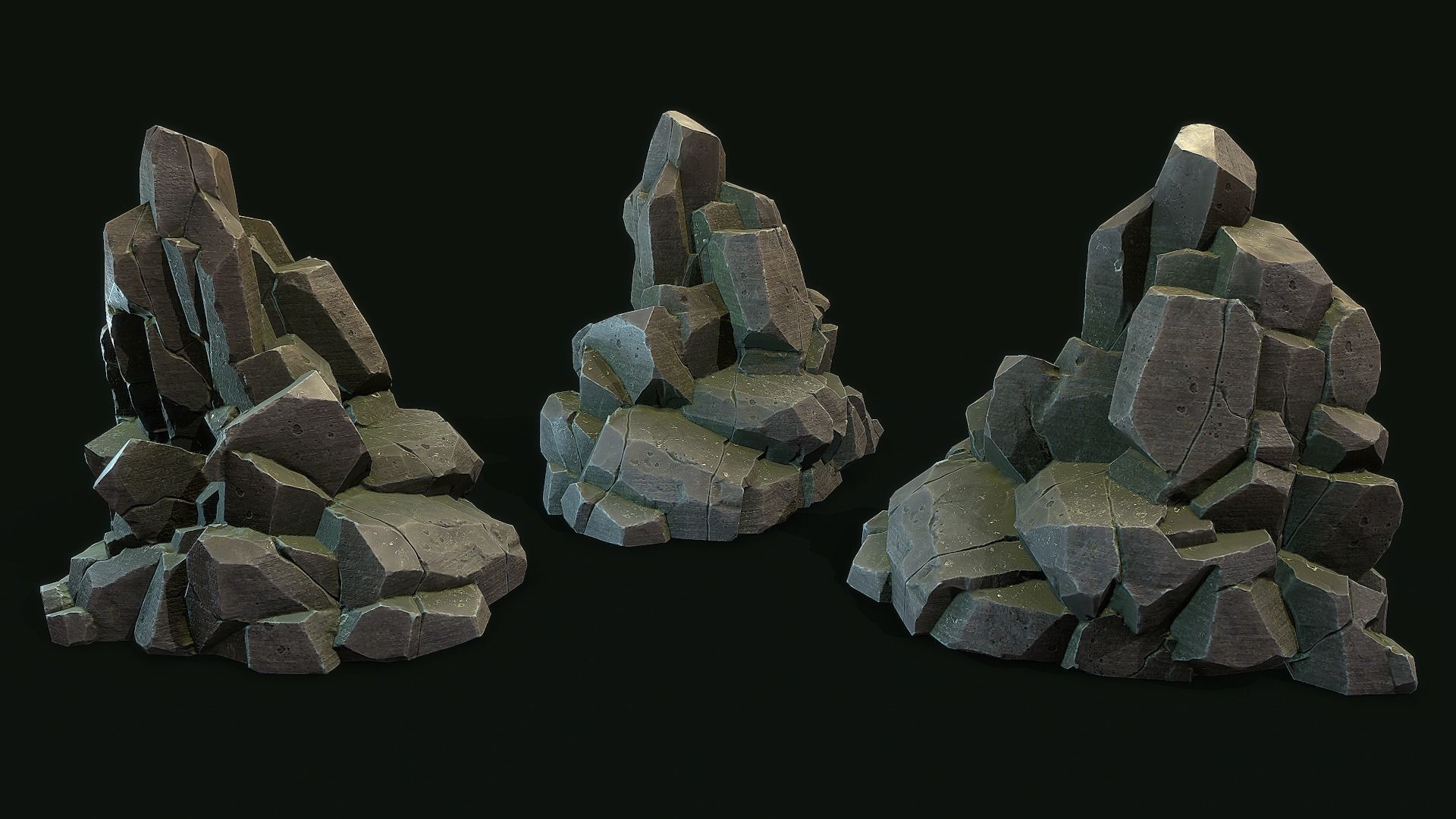 Stylized Gray Stone moss Collection PBR  Low-poly 3D model_13