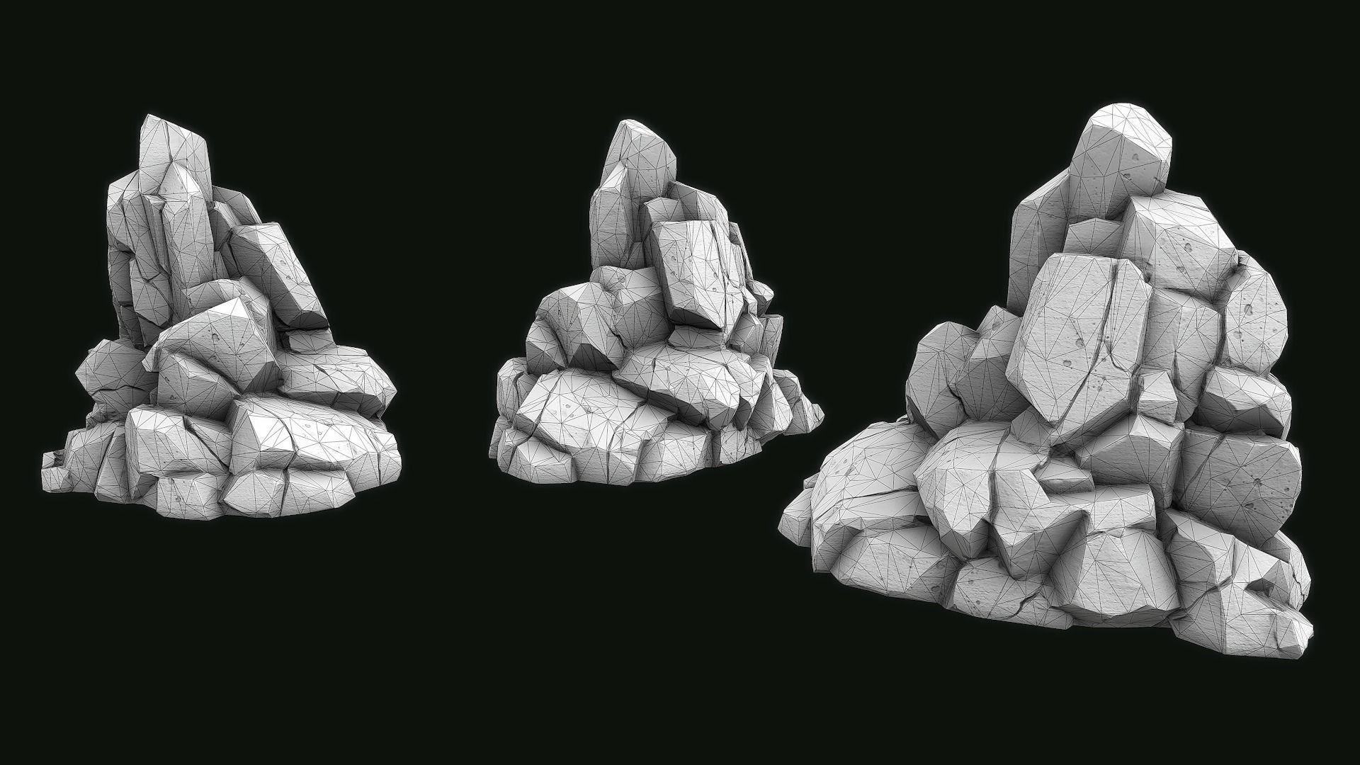 Stylized Gray Stone moss Collection PBR  Low-poly 3D model_20