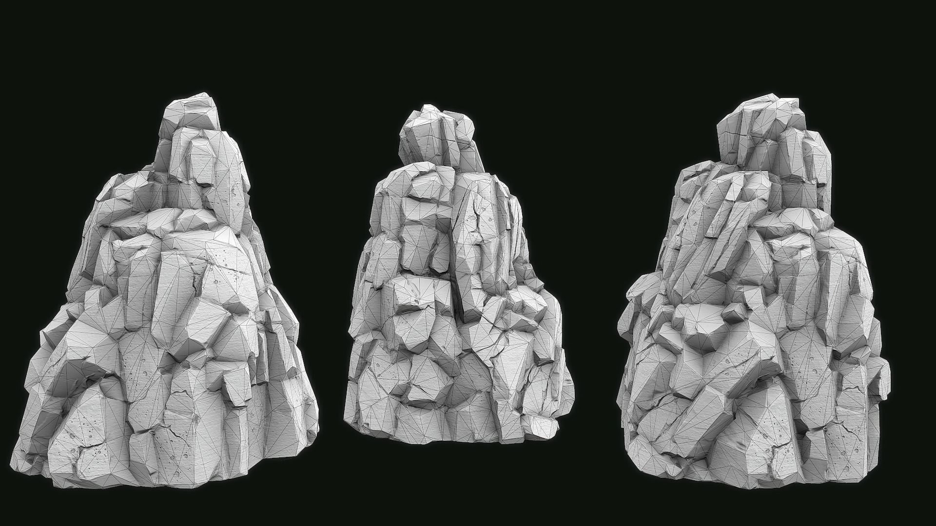 Stylized Gray Stone moss Collection PBR  Low-poly 3D model_22