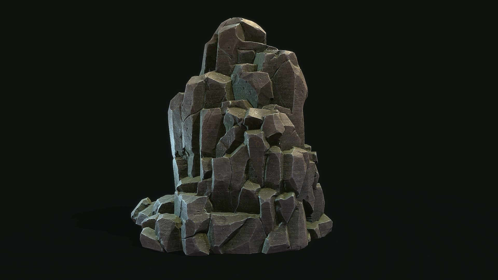 Stylized Gray Stone moss Collection PBR  Low-poly 3D model_5