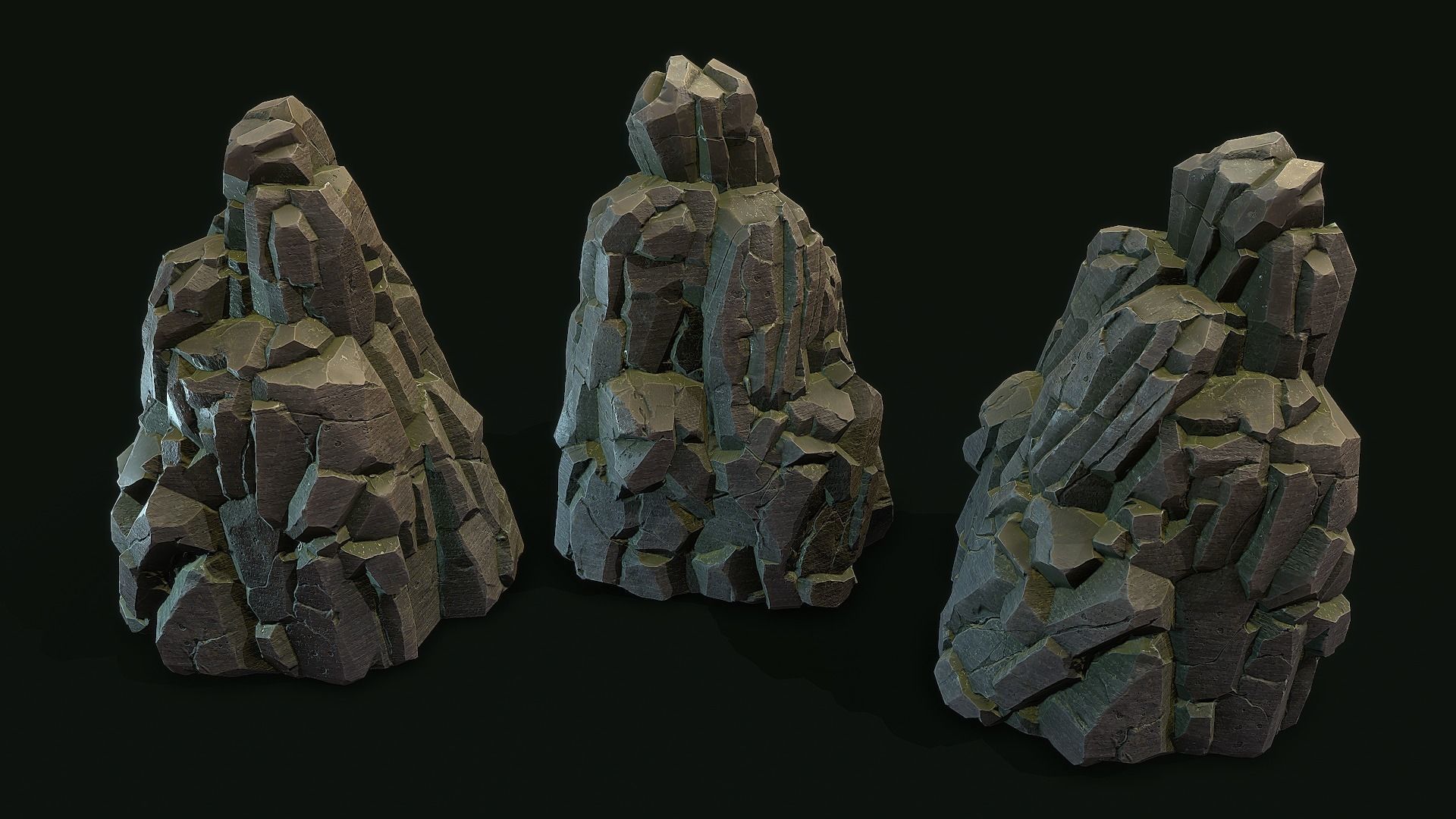 Stylized Gray Stone moss Collection PBR  Low-poly 3D model_15