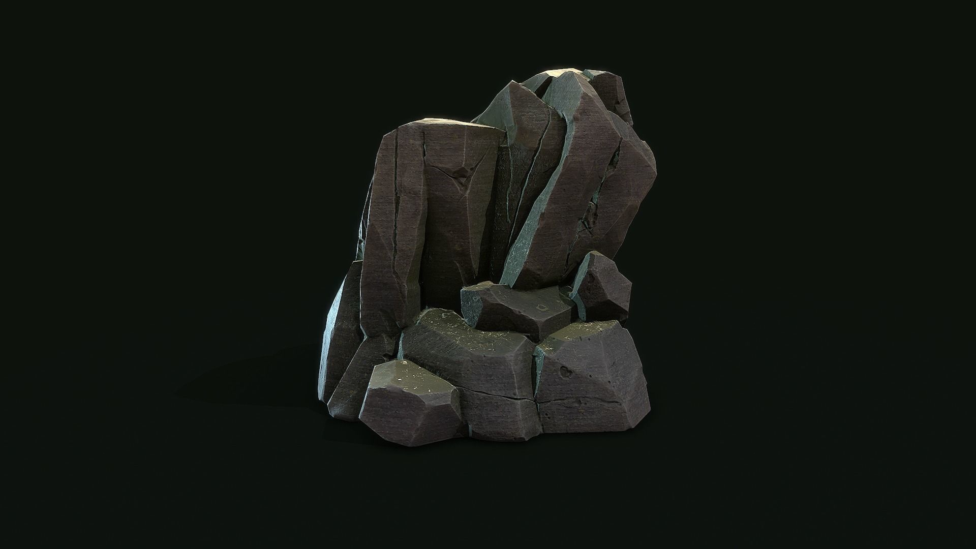 Stylized Gray Stone moss Collection PBR  Low-poly 3D model_4
