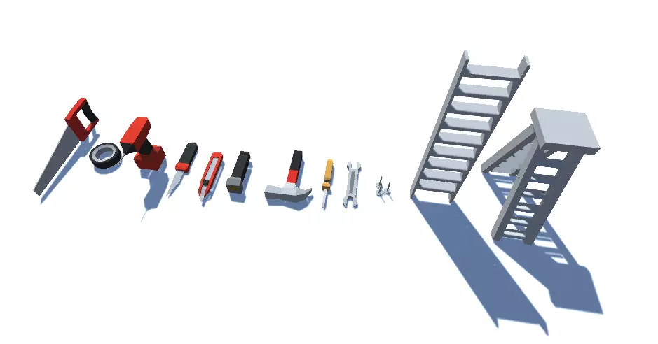 Low Poly Tools and ladders Low-poly 3D model