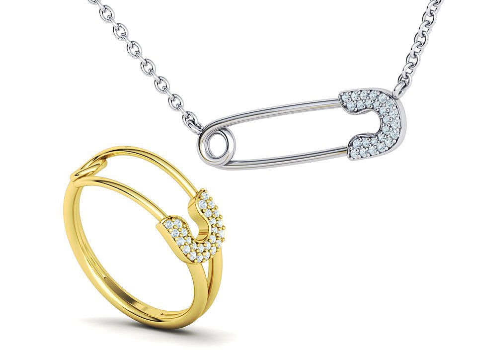 Safety Pin Collection Ring and Necklace 3dmodels _1