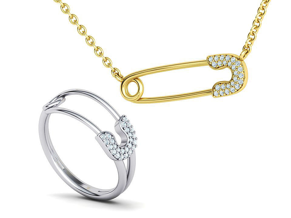 Safety Pin Collection Ring and Necklace 3dmodels _2