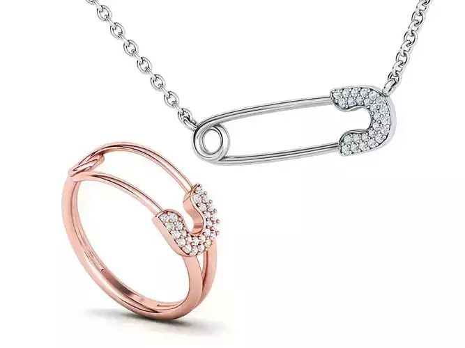 Safety Pin Collection Ring and Necklace 3dmodels 