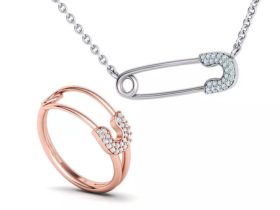 Safety Pin Collection Ring and Necklace 3dmodels _0
