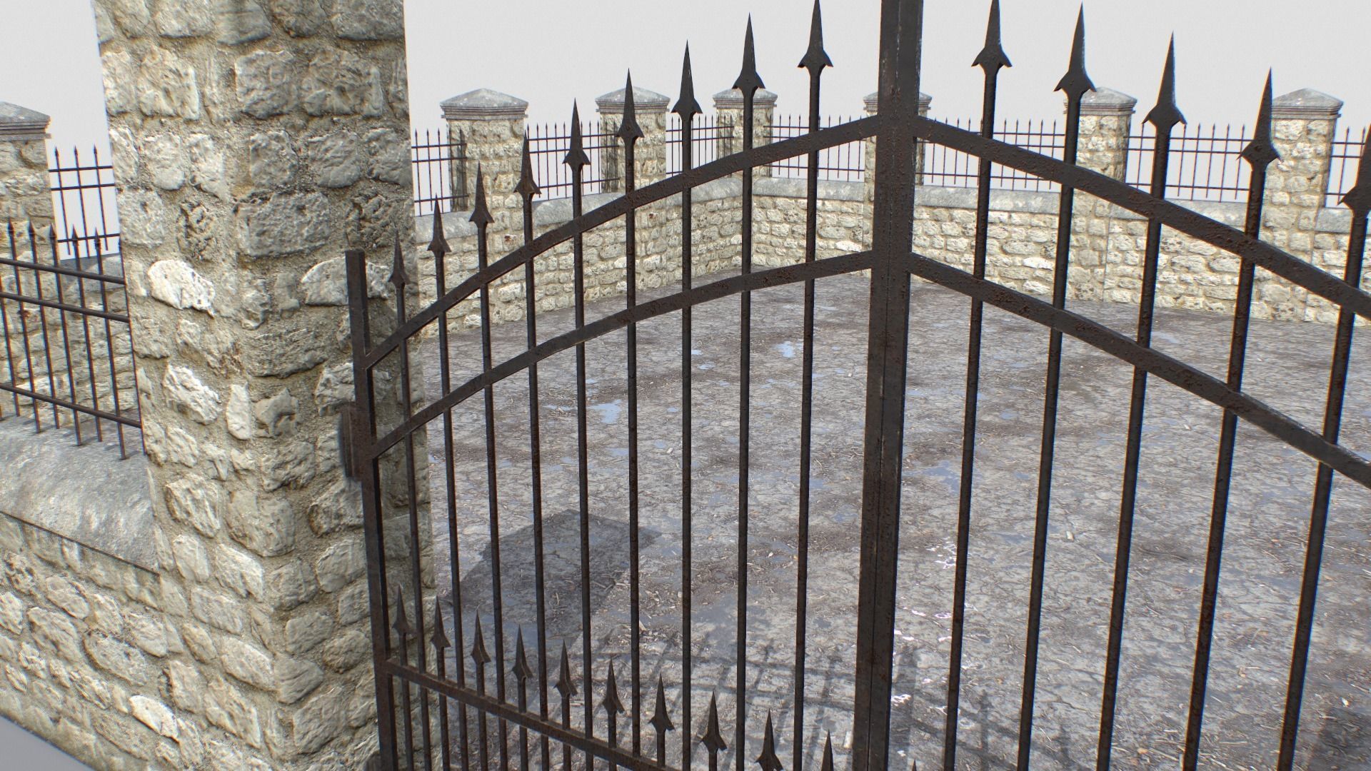 Stone fence wall pack 1 Low-poly 3D model_12