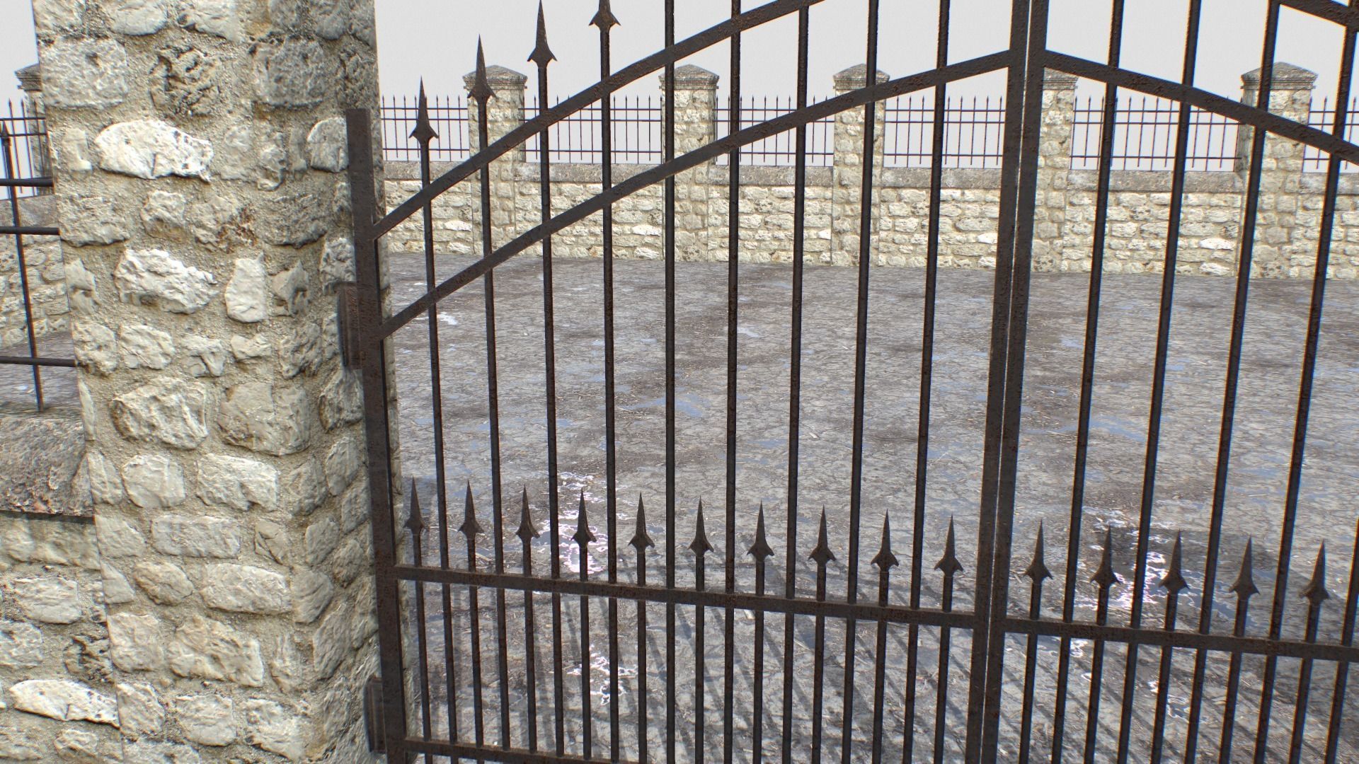 Stone fence wall pack 1 Low-poly 3D model_14