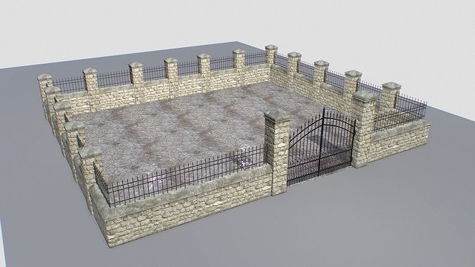 Stone fence wall pack 1 Low-poly 3D model