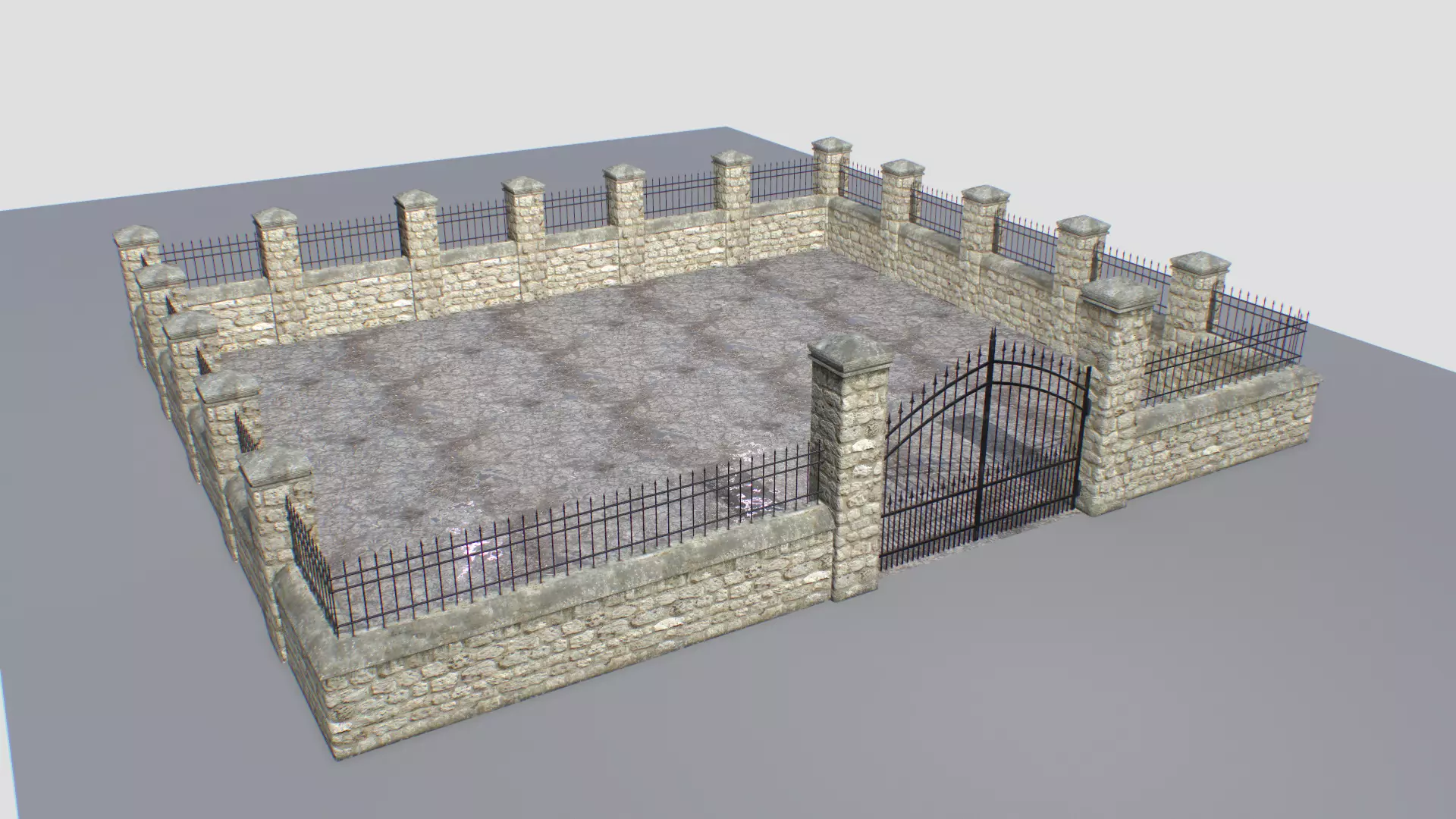Stone fence wall pack 1 Low-poly 3D model_0