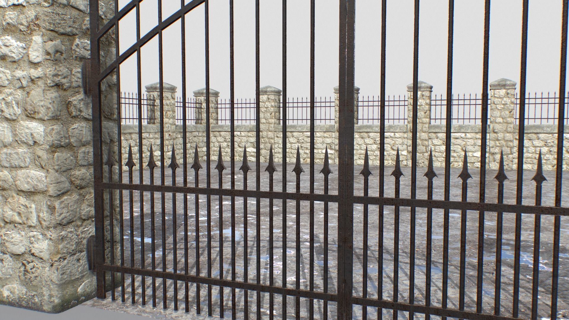 Stone fence wall pack 1 Low-poly 3D model_10