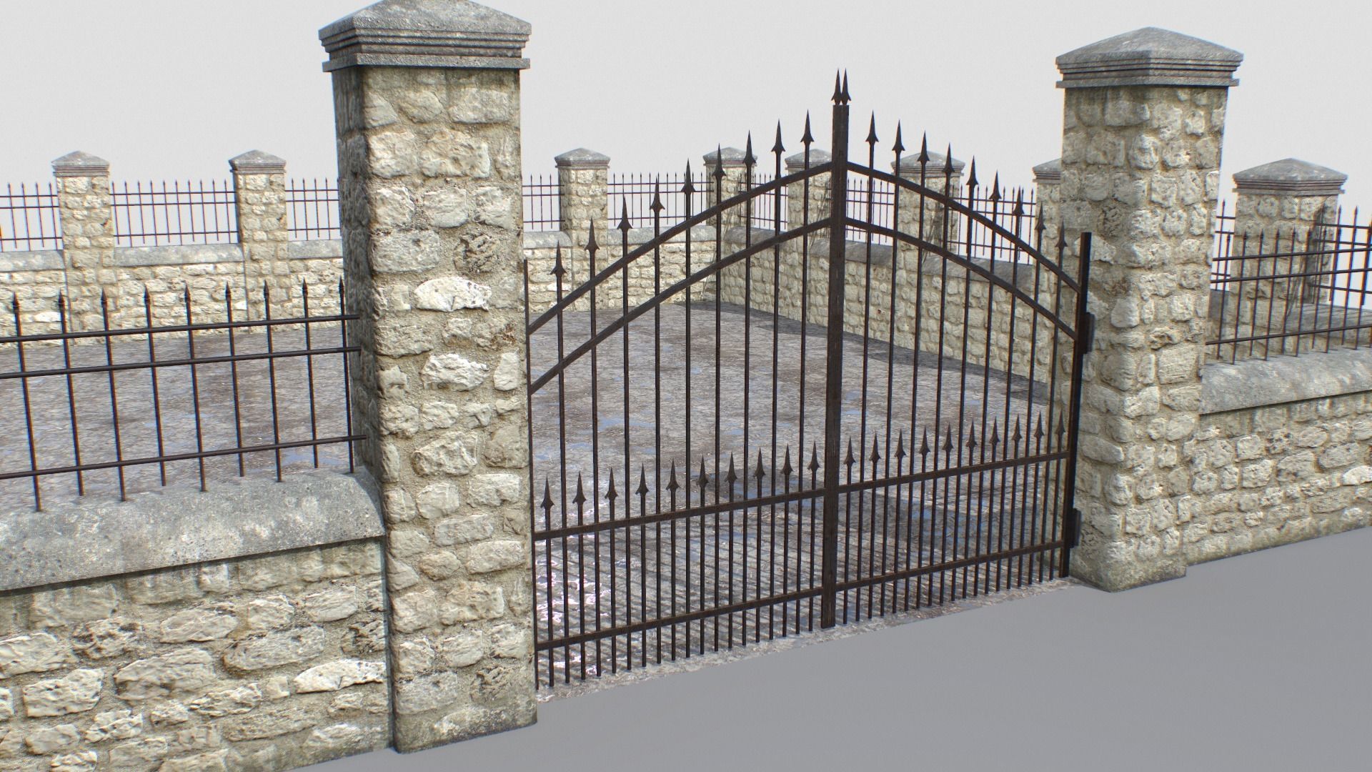 Stone fence wall pack 1 Low-poly 3D model_11