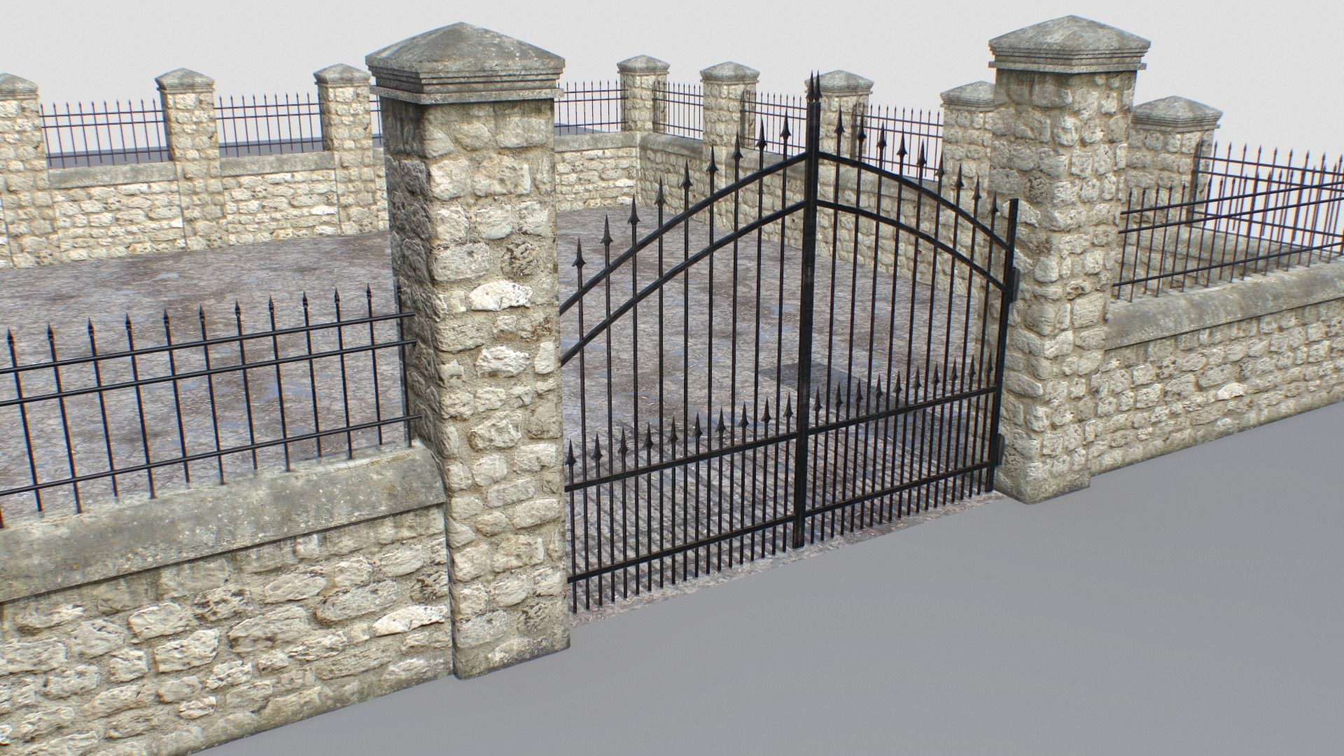 Stone fence wall pack 1 Low-poly 3D model_3