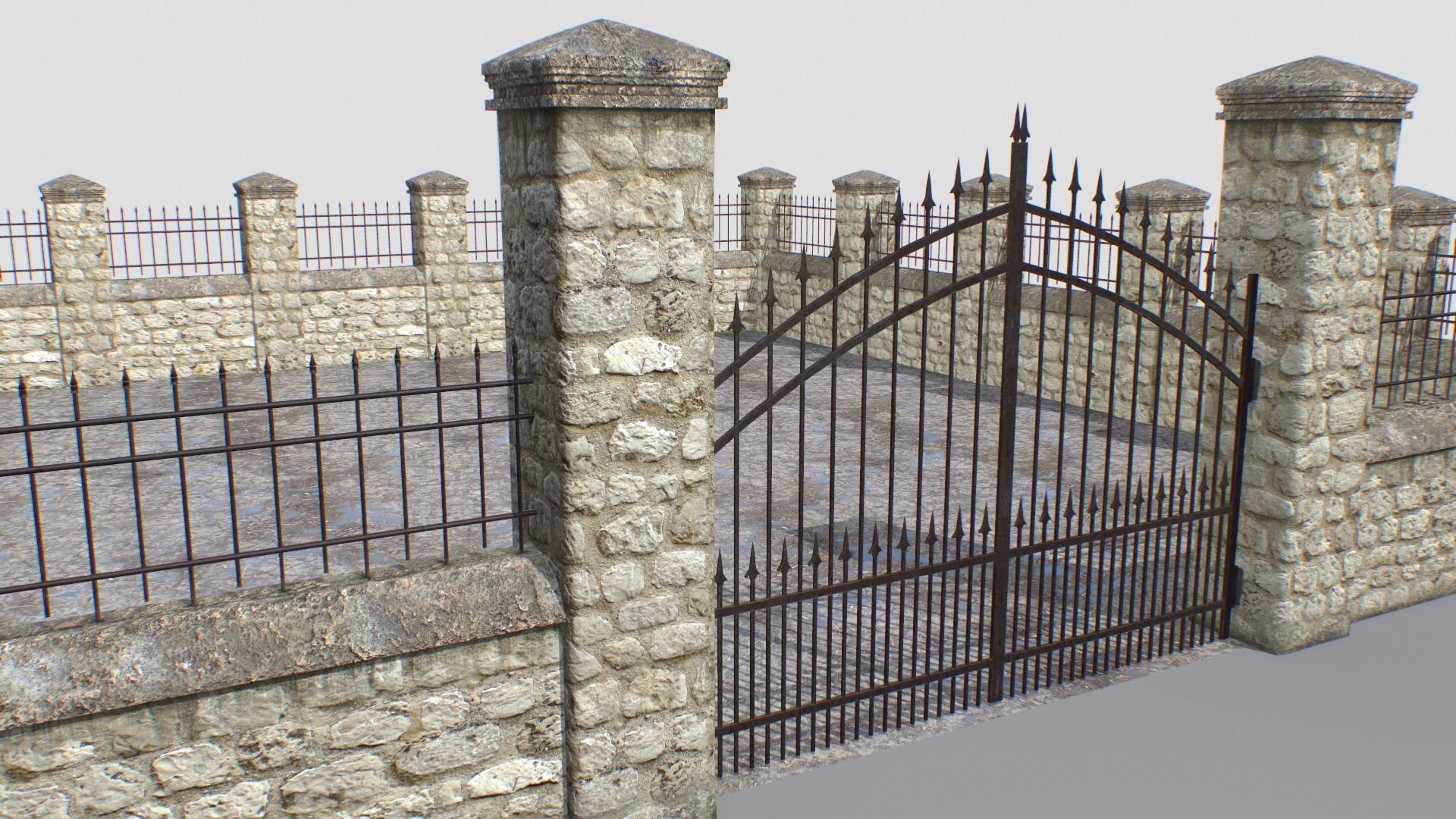 Stone fence wall pack 1 Low-poly 3D model_13