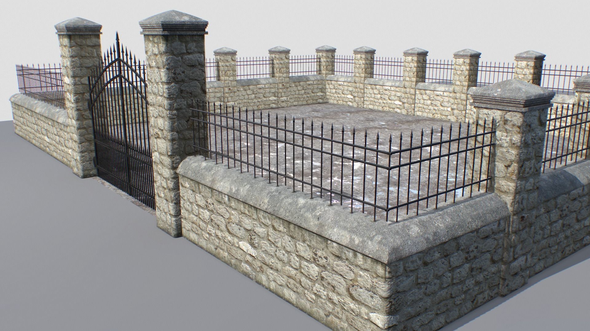 Stone fence wall pack 1 Low-poly 3D model_6