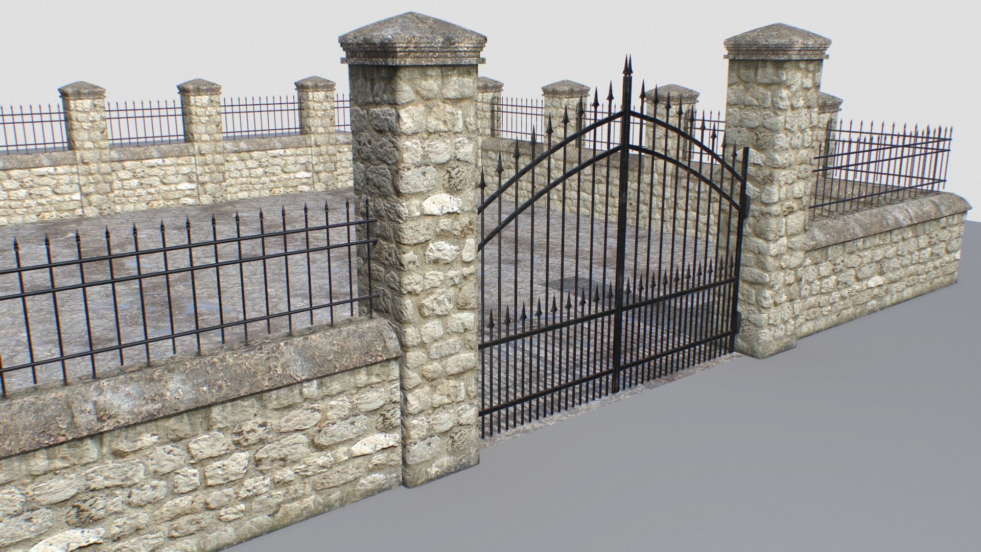 Stone fence wall pack 1 Low-poly 3D model_7
