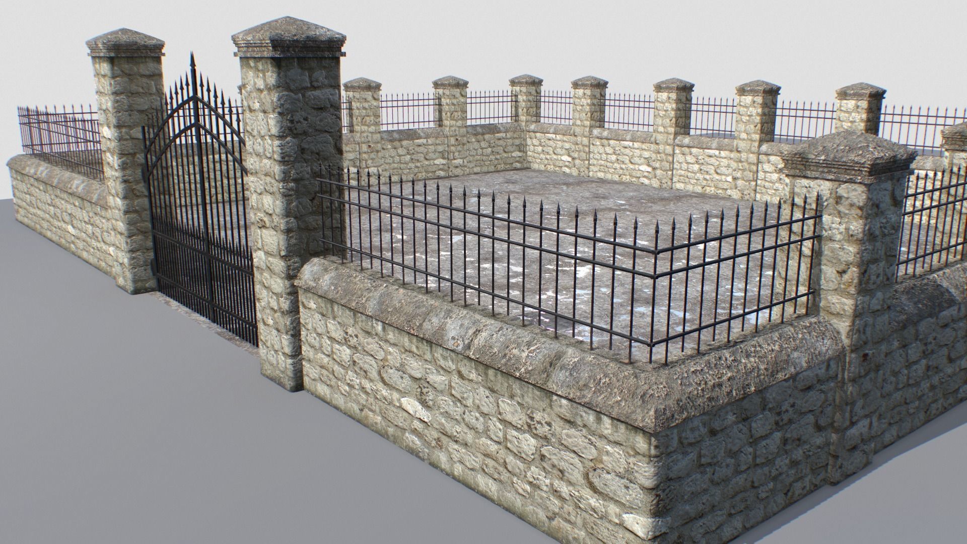 Stone fence wall pack 1 Low-poly 3D model_8