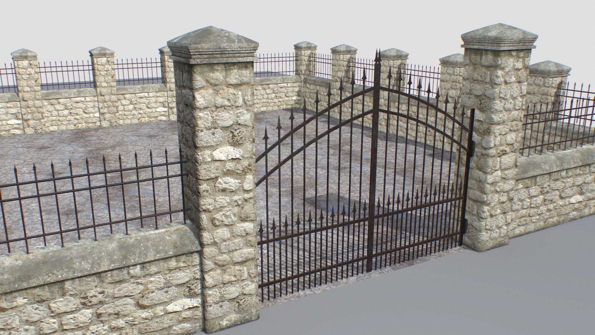 Stone fence wall pack 1 Low-poly 3D model_9