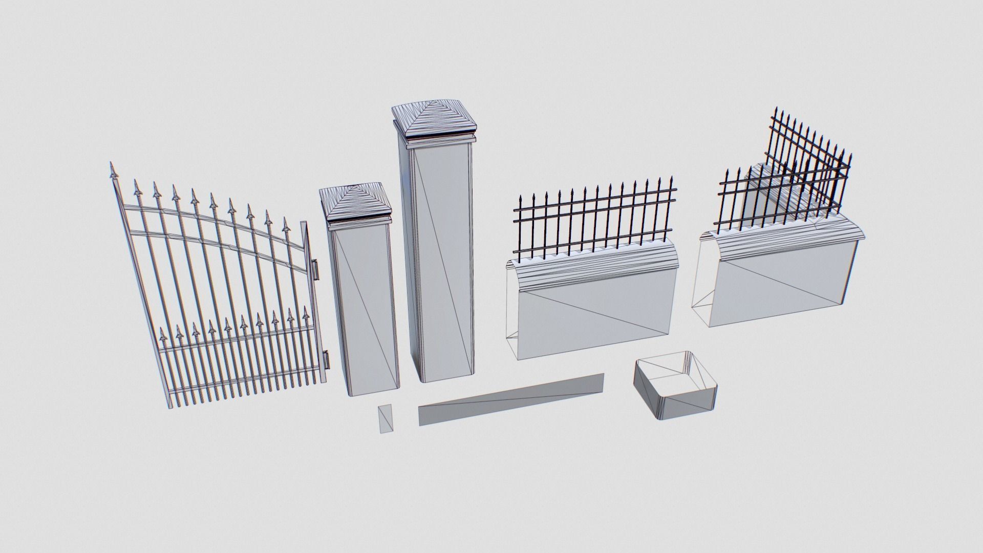 Stone fence wall pack 1 Low-poly 3D model_15