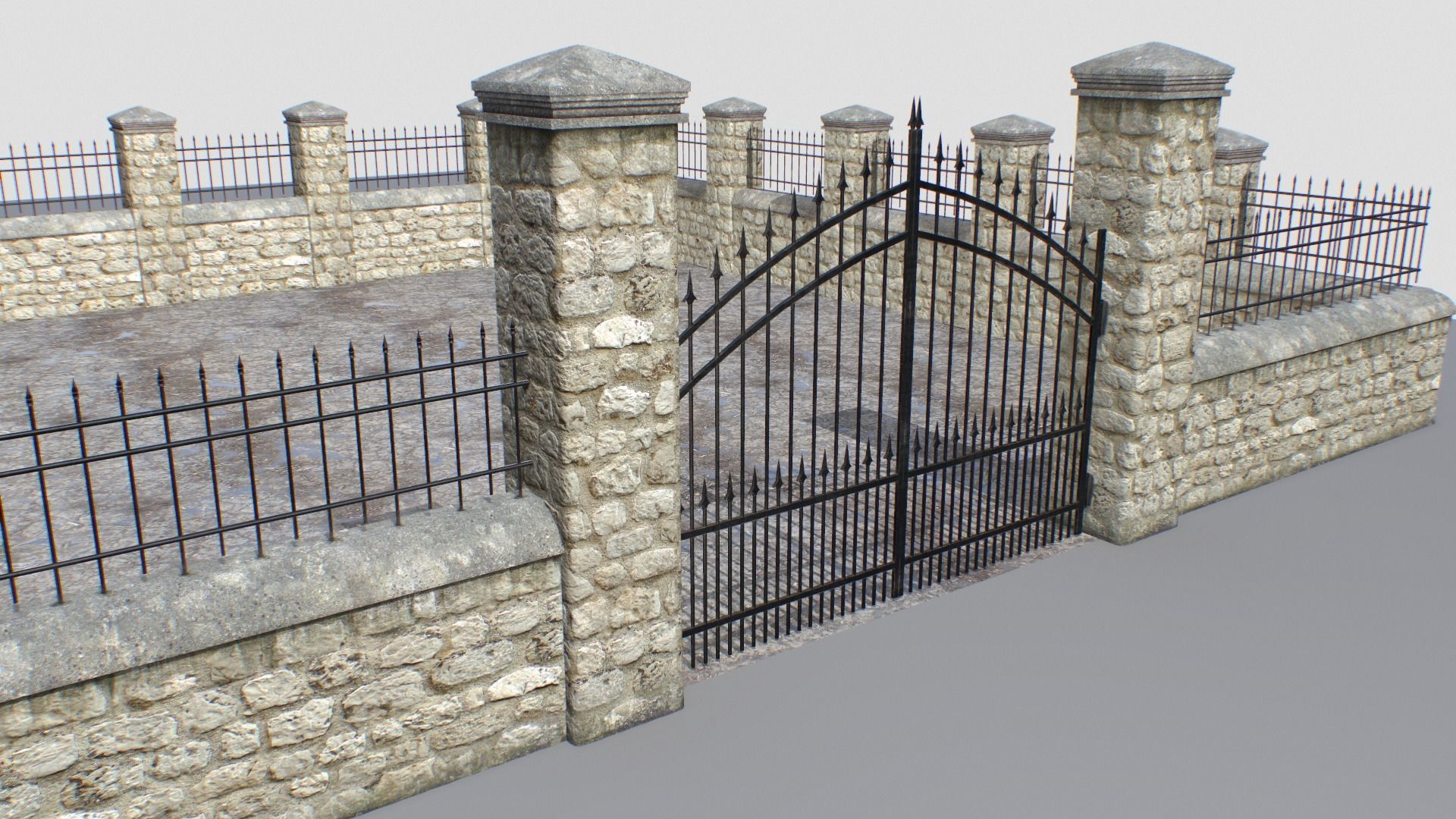 Stone fence wall pack 1 Low-poly 3D model_5