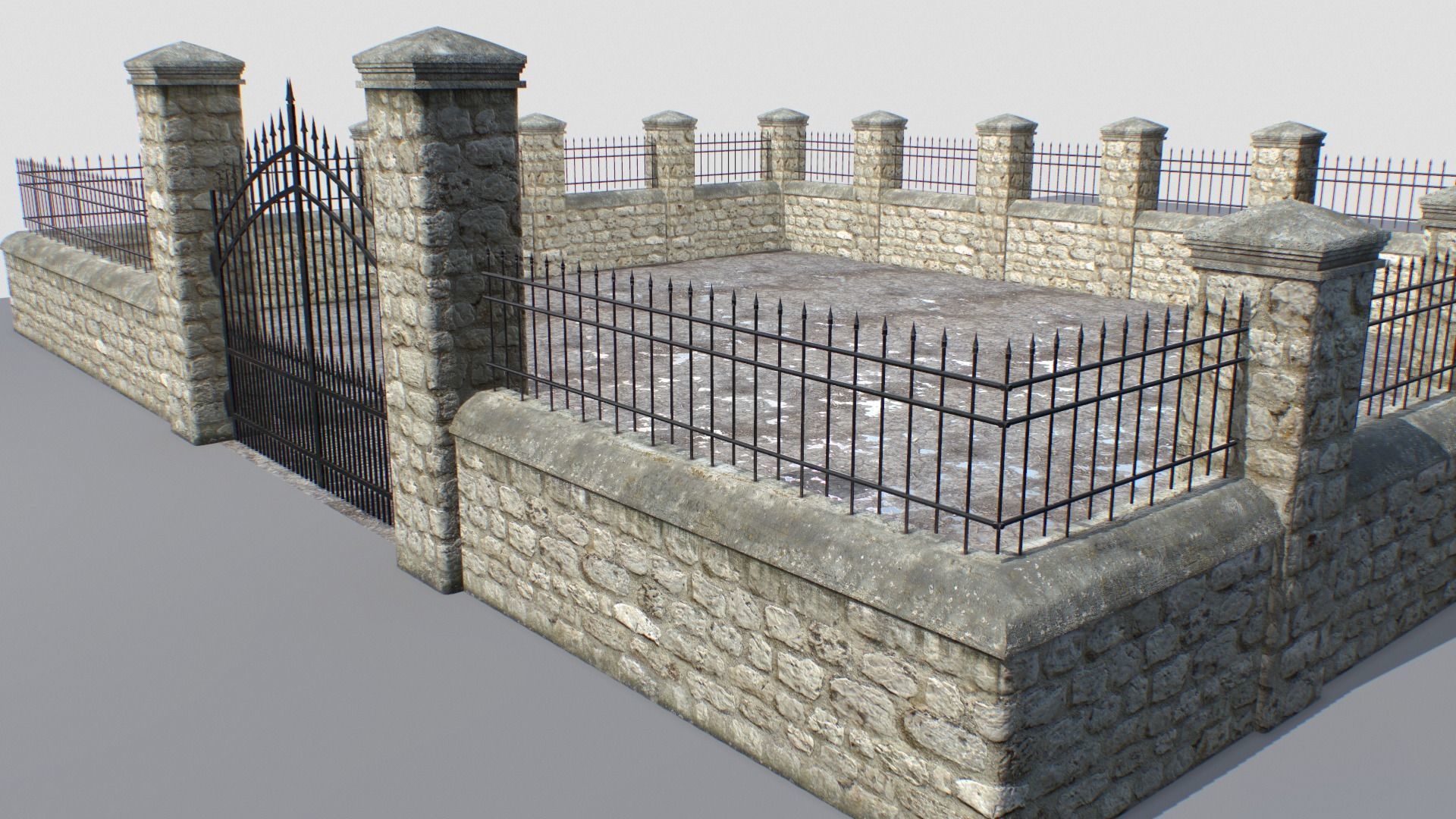 Stone fence wall pack 1 Low-poly 3D model_4