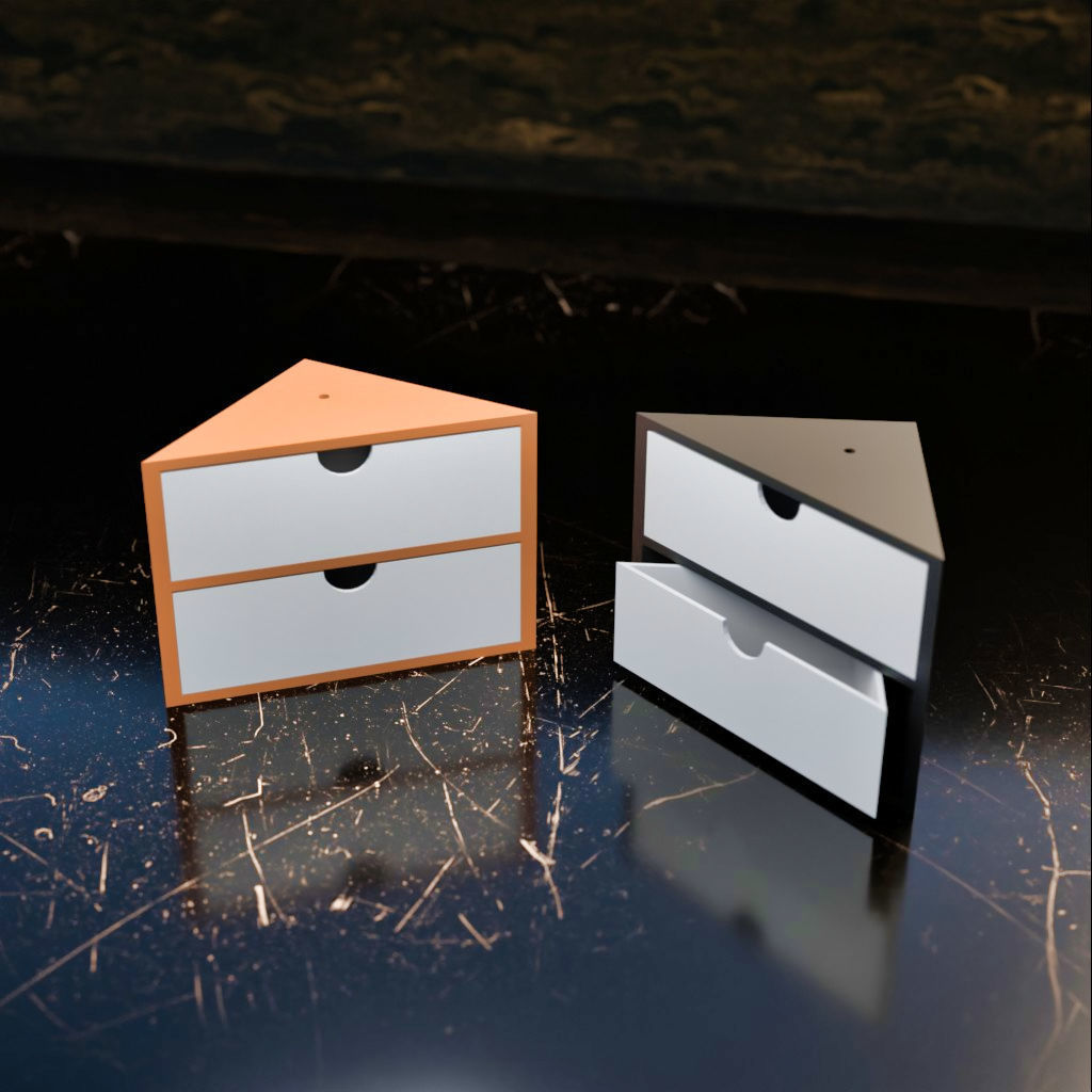 012ME Triangular 2 Drawer End Unit 3D print model_1