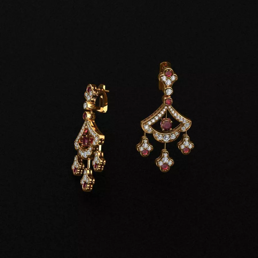 Earrings ruby and diamond 3D print model_0