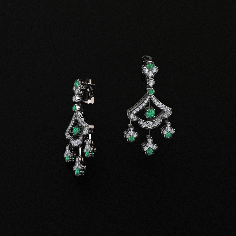 Earrings ruby and diamond 3D print model_3
