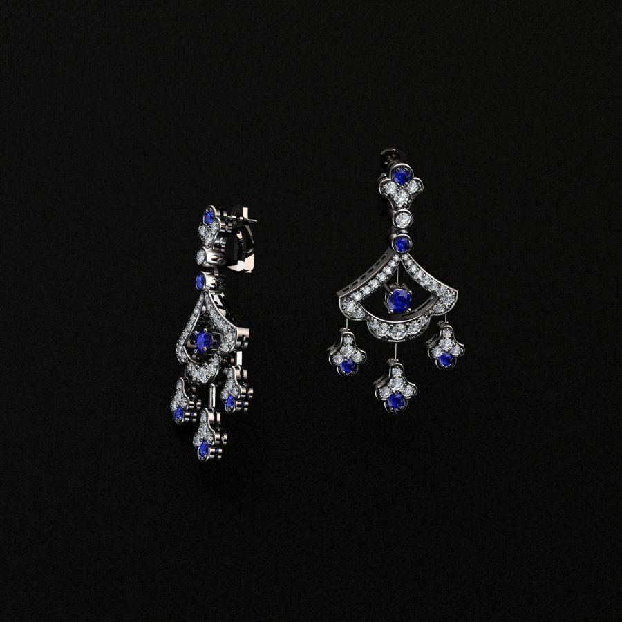Earrings ruby and diamond 3D print model_2