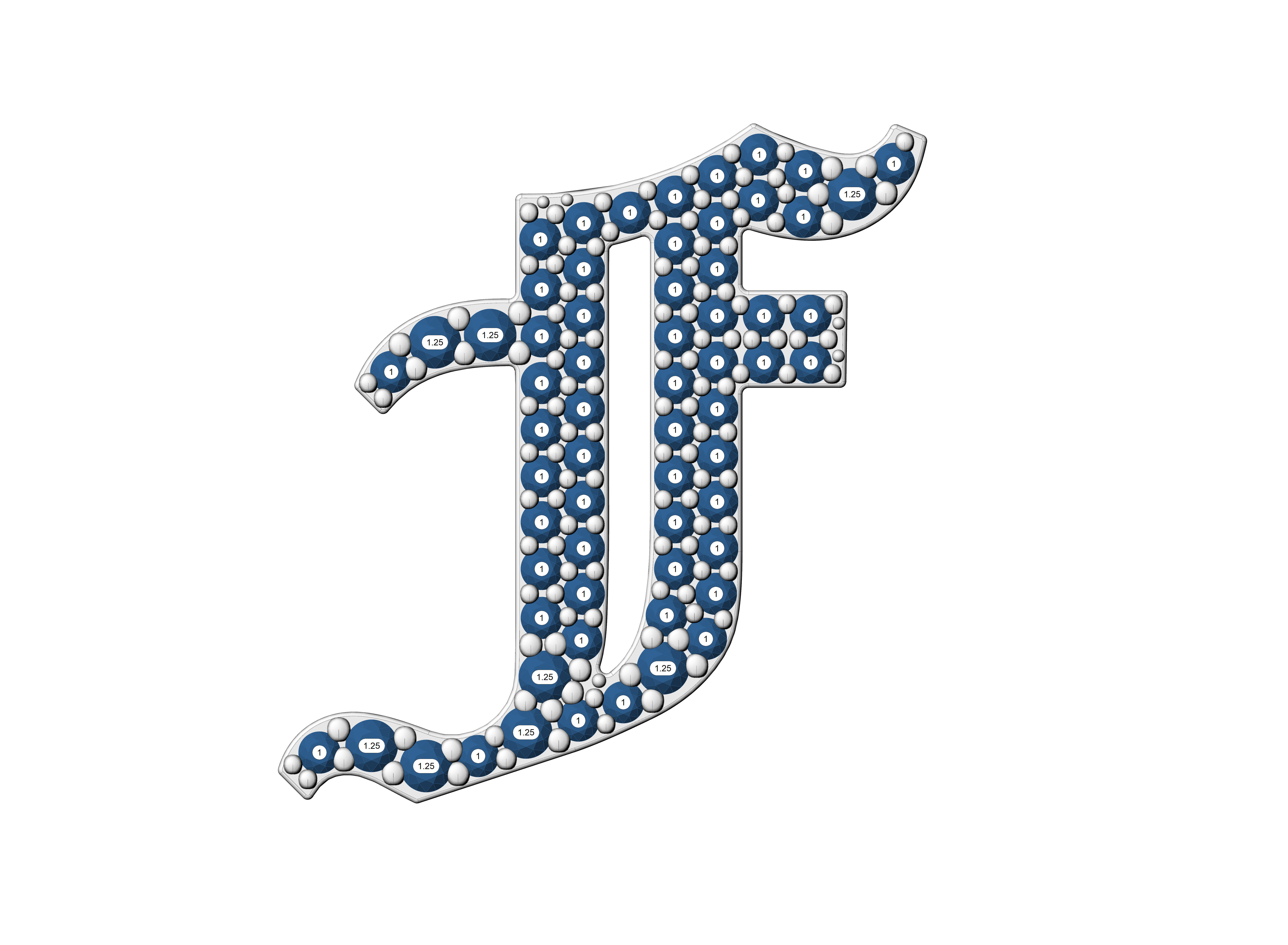 Old English F stone and solid 3D print model_5