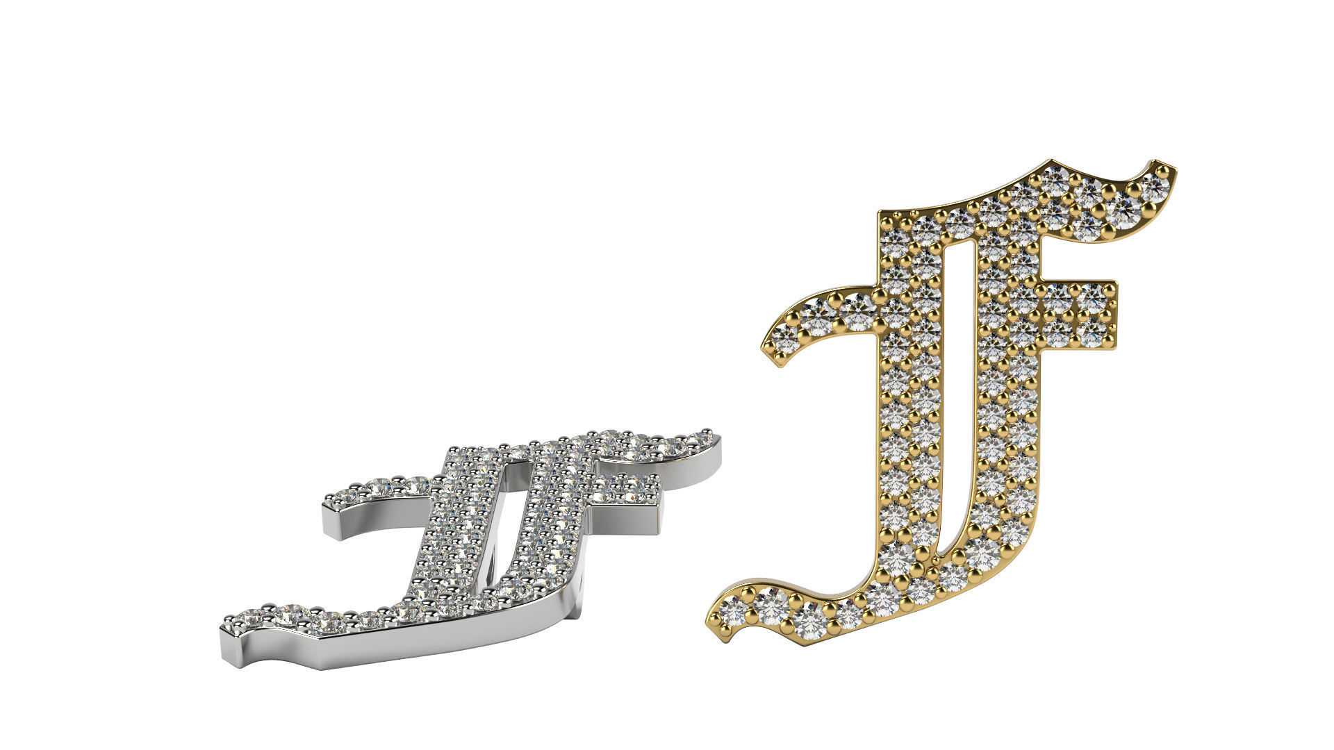 Old English F stone and solid 3D print model_1