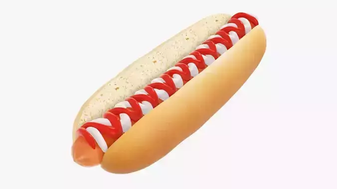 Hot dog with ketchup and mayonnaise 3D model