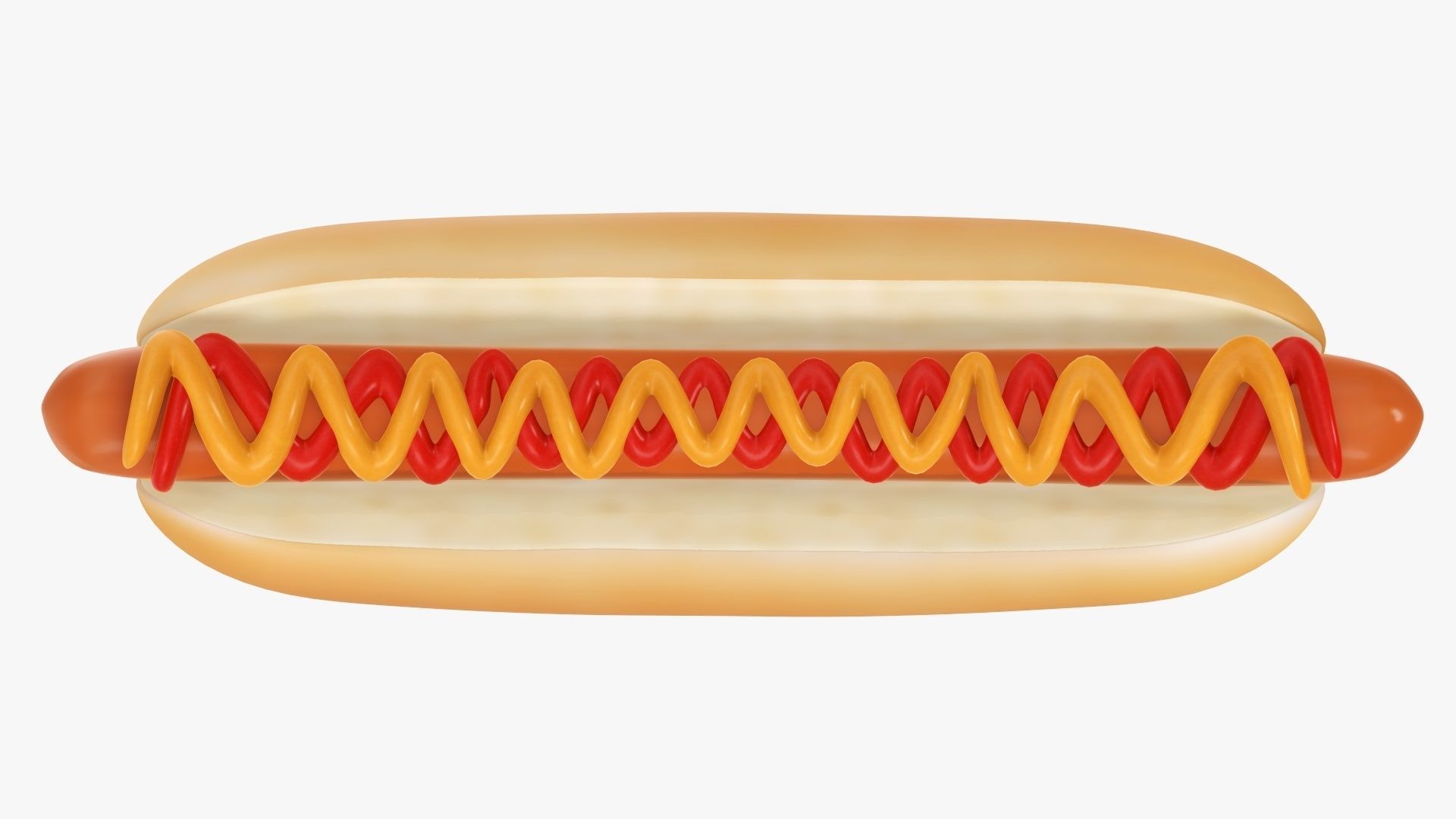 Hot dog with ketchup and mustard stylized 3D model_2