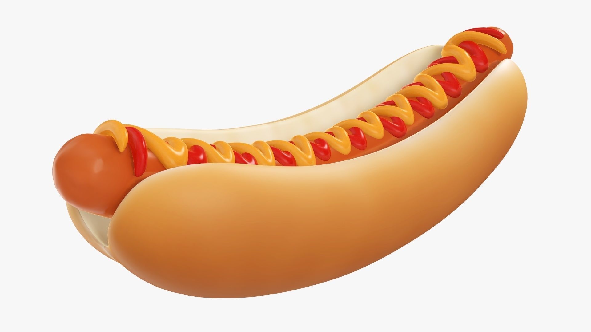 Hot dog with ketchup and mustard stylized 3D model_1
