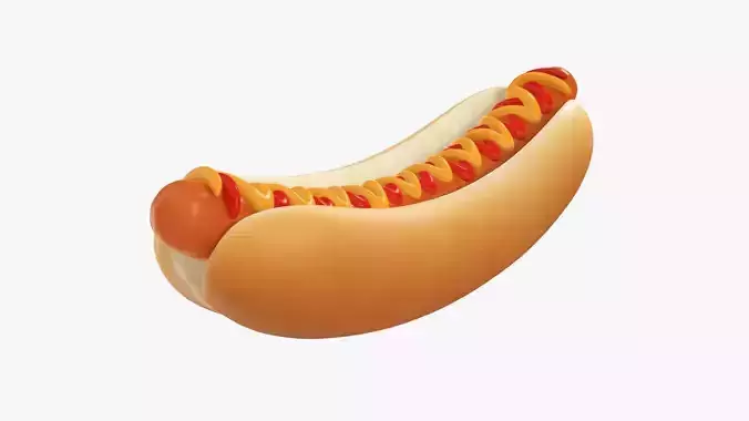 Hot dog with ketchup and mustard stylized 3D model