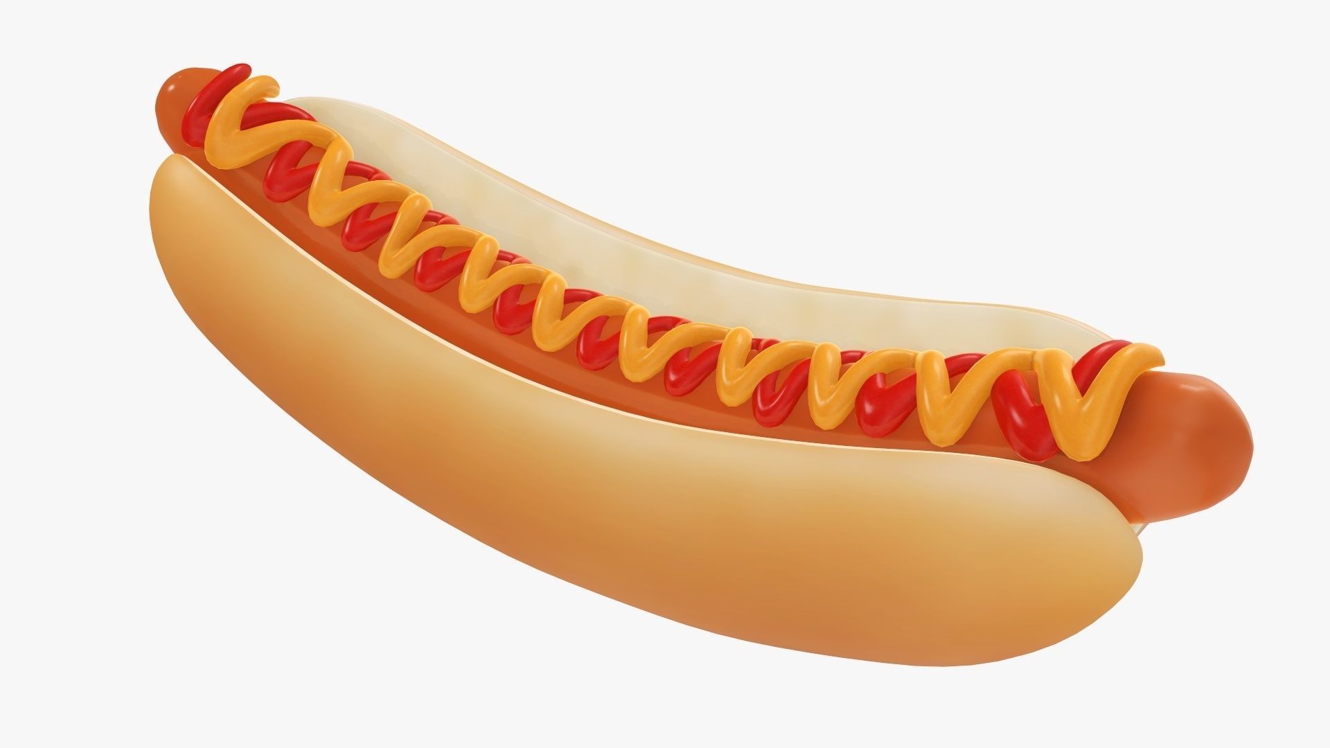 Hot dog with ketchup and mustard stylized 3D model_4