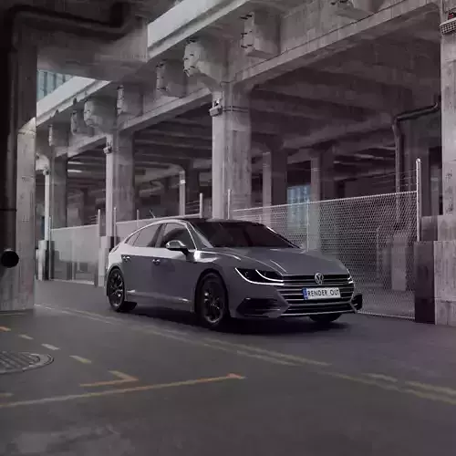 Modern exterior with VW Arteon R-line 2017 Low-poly 3D model
