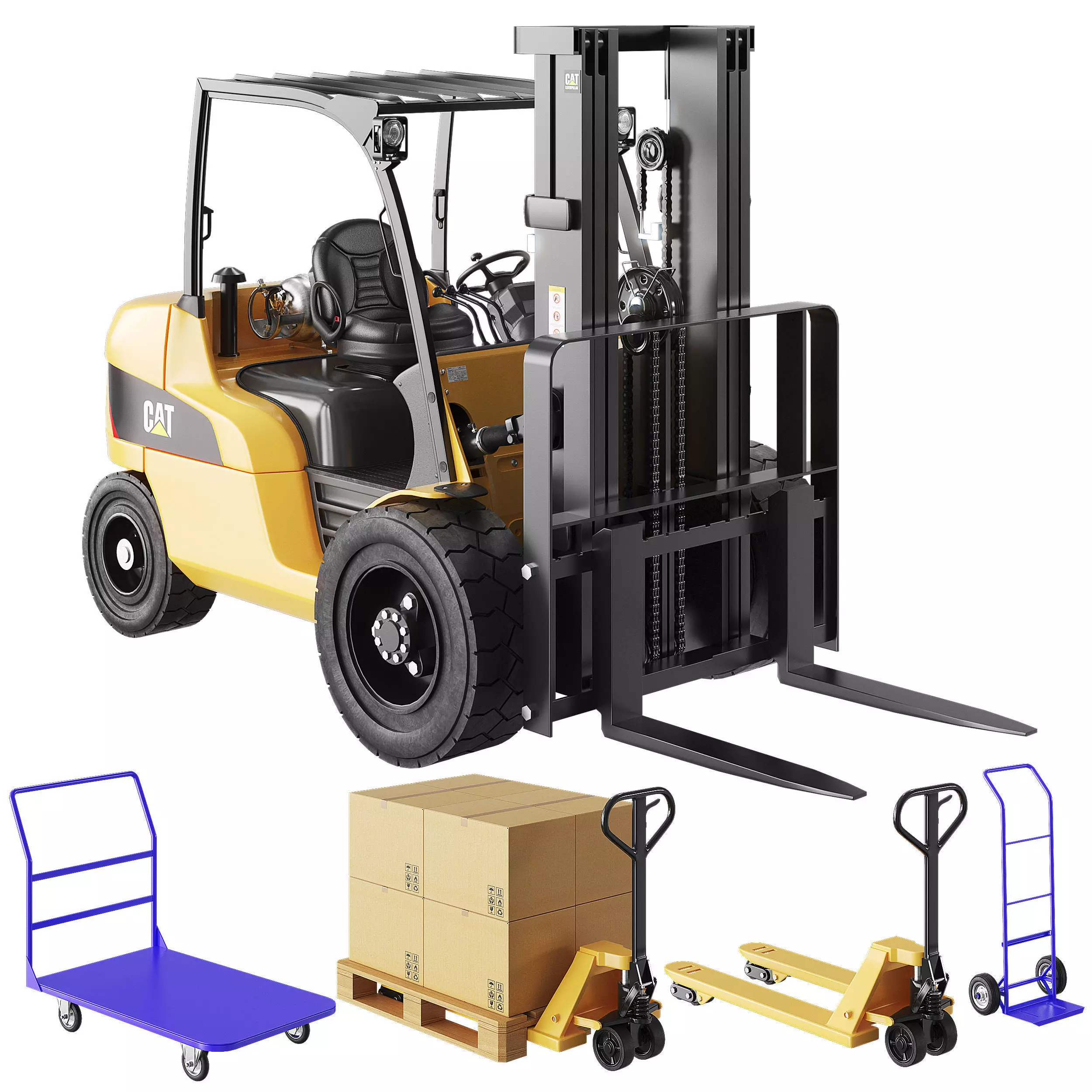 CAT Forklift Manual Loader and Warehouse Carts Kit 3D model
