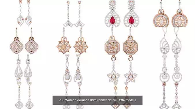 284 Women earrings 3dm render detail  3D Model Collection
