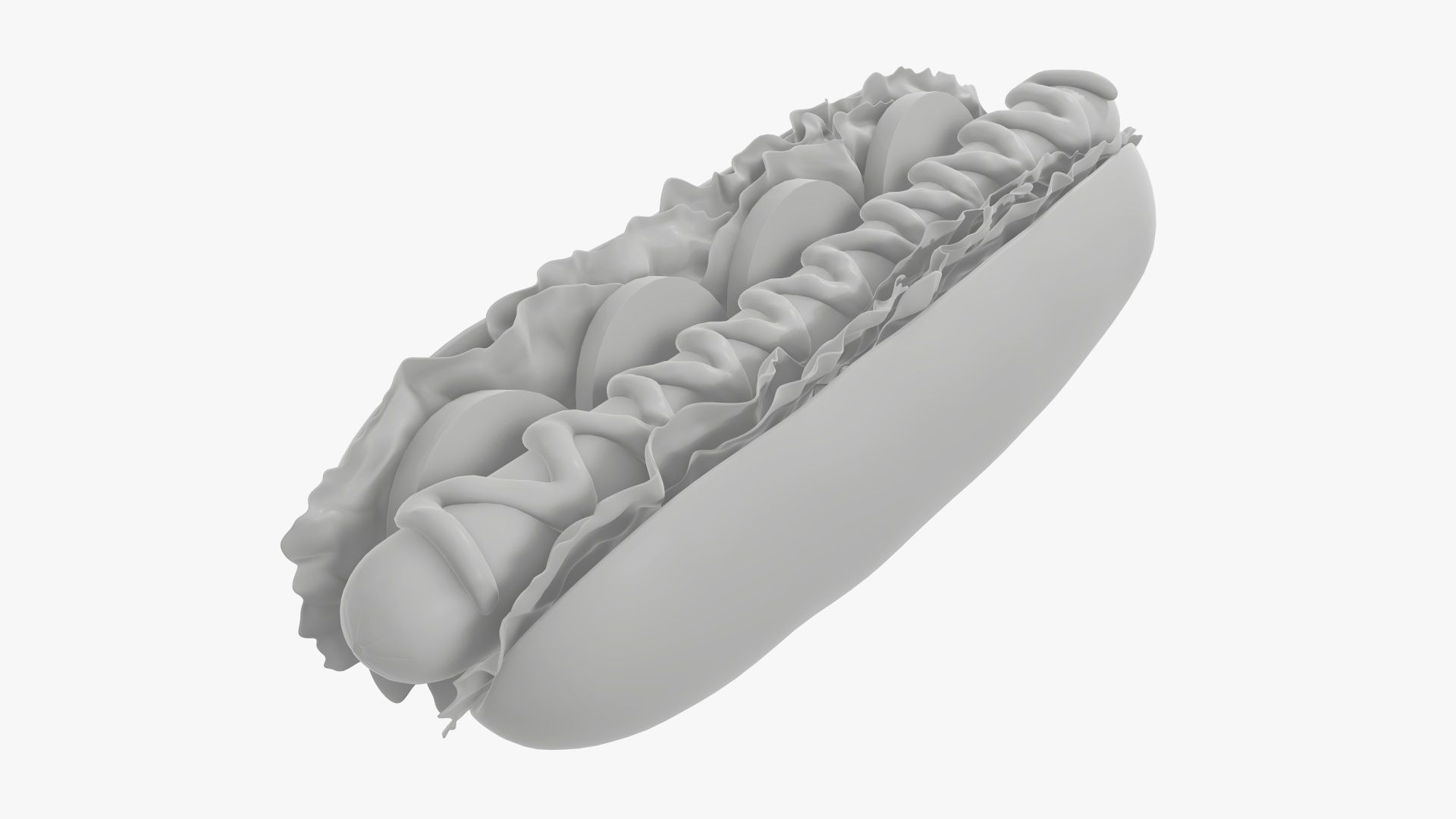 Hot dog with ketchup salad and tomato 3D model_5