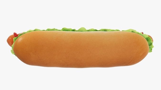 Hot dog with ketchup salad and tomato 3D model 3