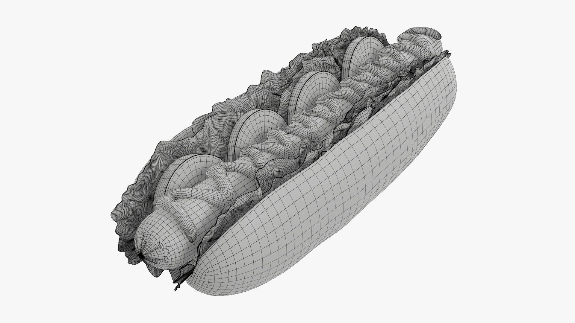 Hot dog with ketchup salad and tomato 3D model_10