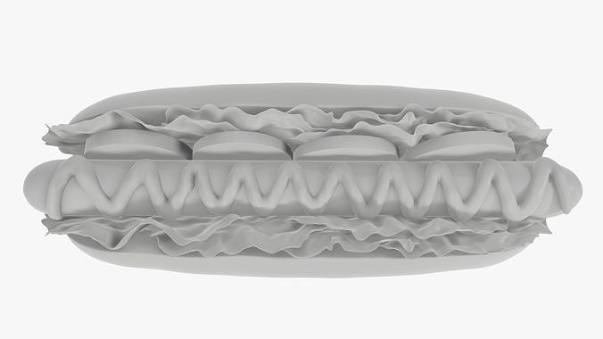 Hot dog with ketchup salad and tomato 3D model 7