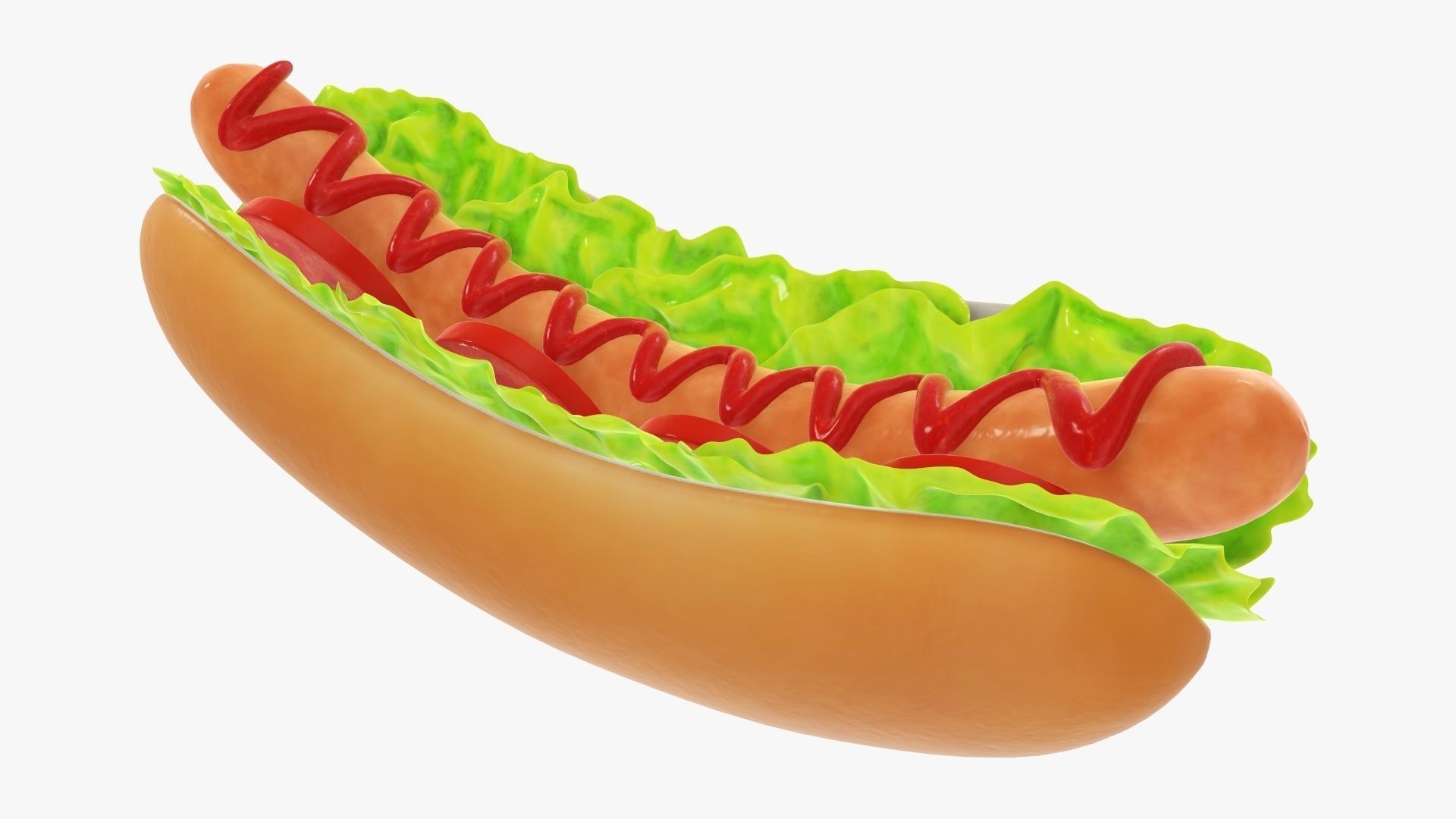 Hot dog with ketchup salad and tomato stylized 3D model_3