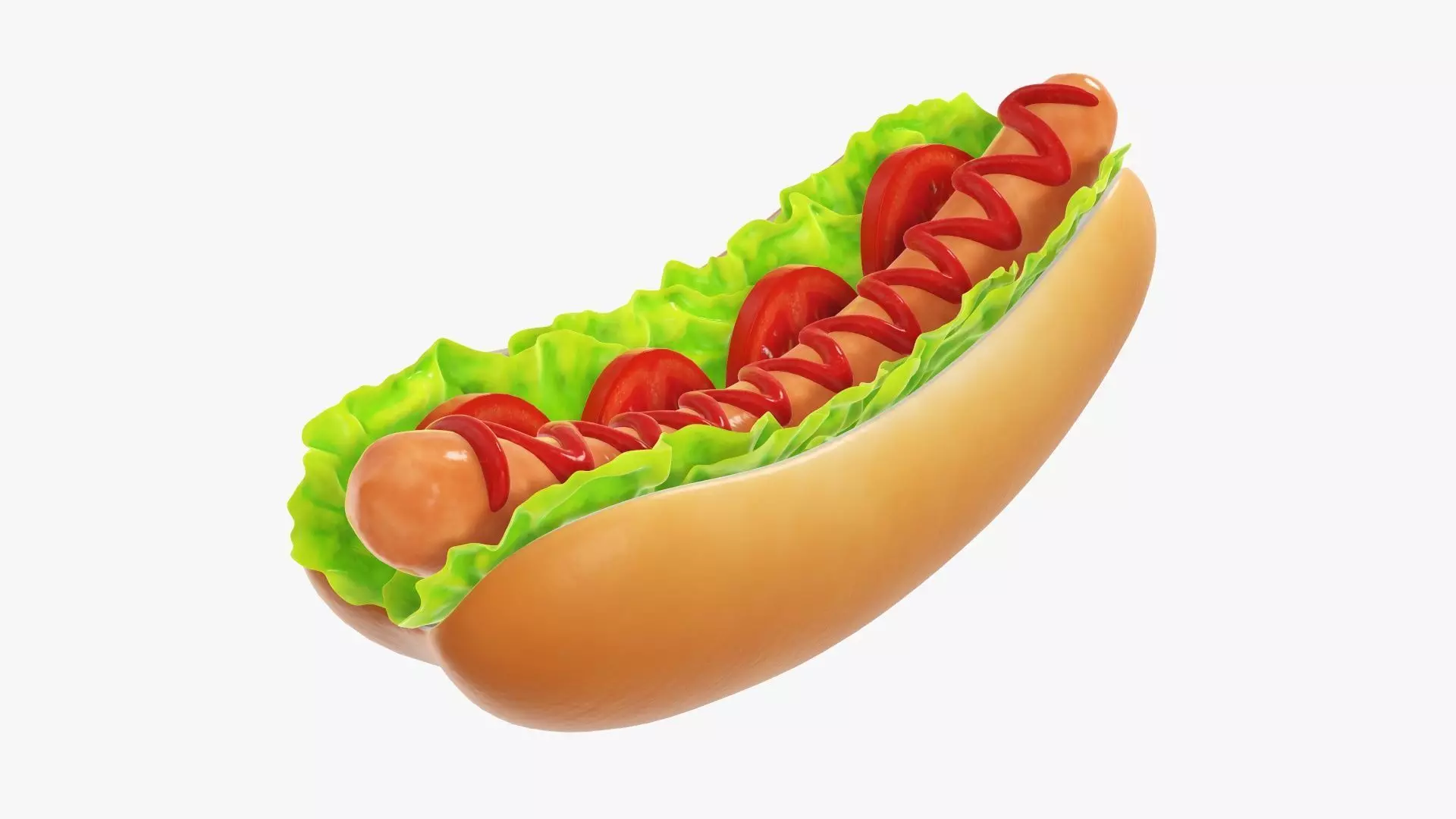 Hot dog with ketchup salad and tomato stylized 3D model_0