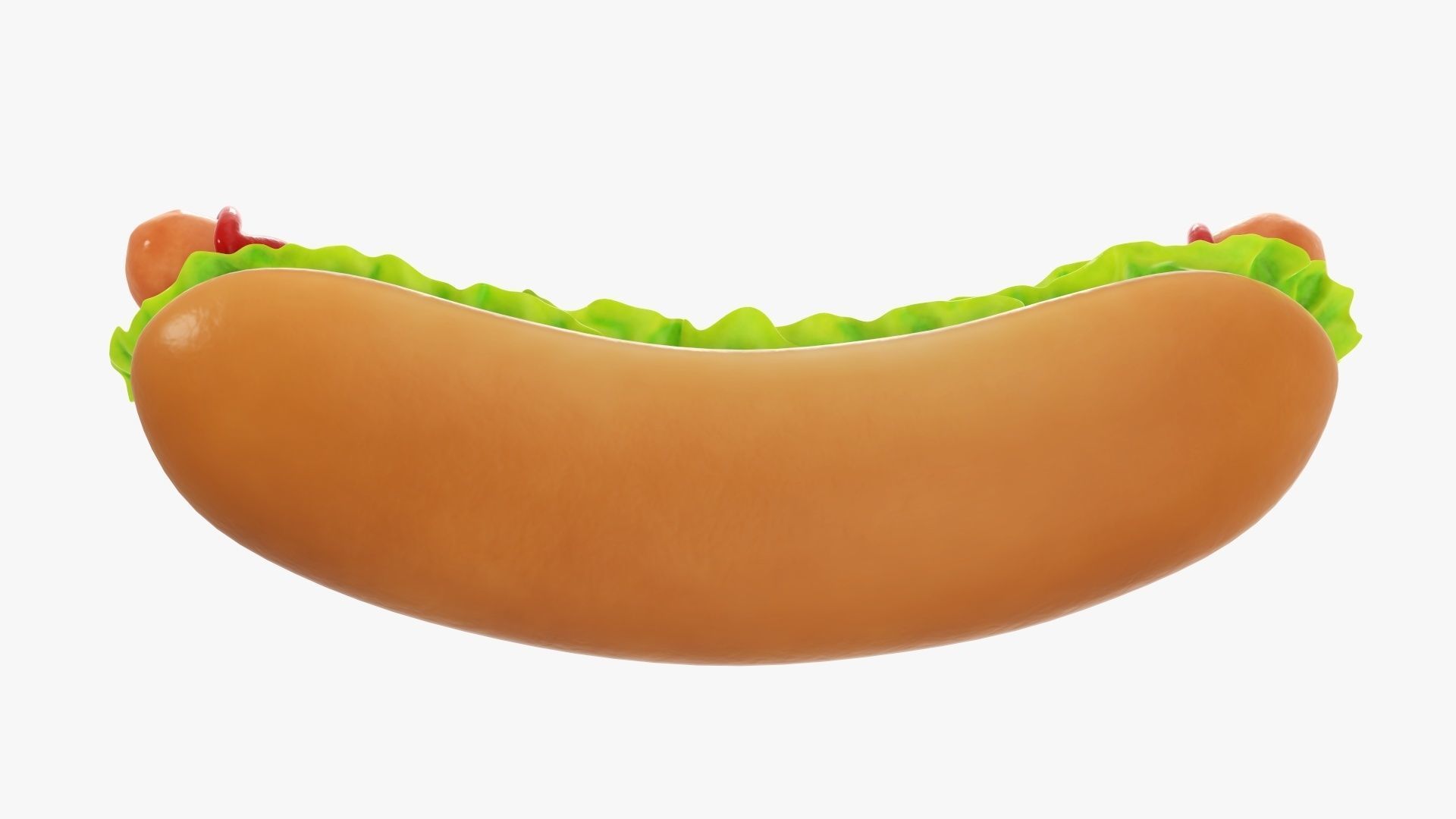 Hot dog with ketchup salad and tomato stylized 3D model_2